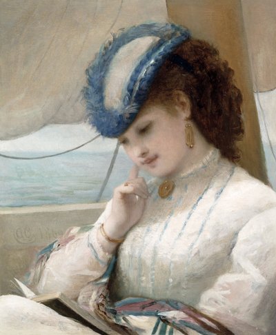 A Girl Reading in a Sailing Boat بواسطة ألفريد تشانتري كوربولد