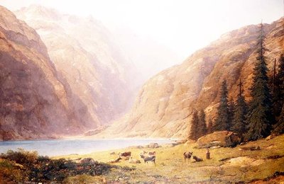 منظر بحيرة جبلية به ماشية بواسطة ألفريد تشافانيس
