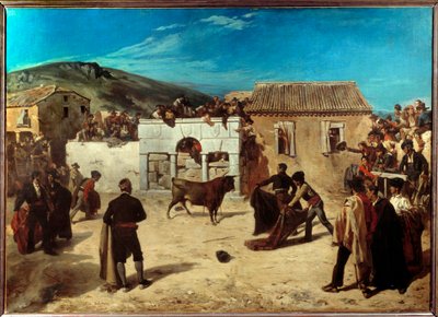 نوفيلادا لديها المشهد الإسكوري لمصارعة الثيران بين الثيران الصغار ومصارعي الثيران الصغار في إسبانيا. رسم لألفريد ديهودينك (1822-1882) 1850 صن. 1،49x2،08 م باو ، متحف الفنون الجميلة بواسطة ألفريد دهودنسك