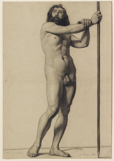 دراسة الشكل الأكاديمي: ذكر عاري يحمل موظفين ، 1844 بواسطة Alfred Emile Stevens
