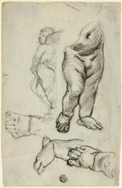 رسومات تخطيطية لبوتي (الوجه)؛ دراسة للزخرفة (الظهر) بواسطة Alfred George Stevens