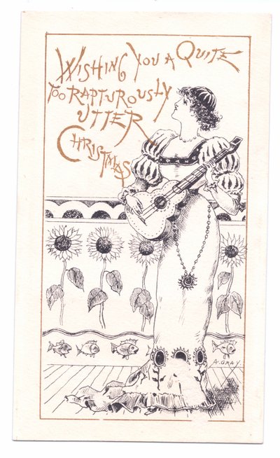بطاقة معايدة من العصر الفيكتوري للجمالية تعزف على الكمان ، c.1881 (أحادية اللون) بواسطة ألفريد جراي