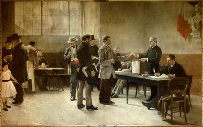 الاقتراع العام مركز اقتراع عام 1891. لوحة لألفريد برامتوت (1852-1894) 1891 ليه ليلاس ، دار البلدية بواسطة ألفريد هنري براموت