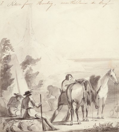 العودة من الصيد حوالي 1837 (زيت على ورق مقوى) بواسطة ألفريد جاكوب ميلر