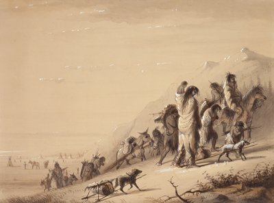 هنود الأفعى المهاجرون ، حوالي عام 1837 (قلم وحبر وغسل وغواش على ورق) بواسطة ألفريد جاكوب ميلر