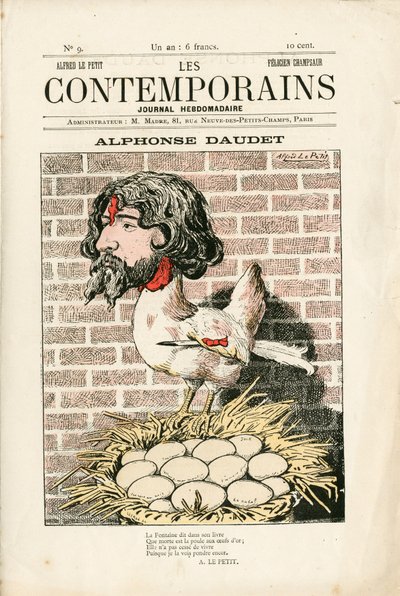 غلاف "" Les Contemporains "، رقم 9 ، Satirique en Colors: Alphonse Daudet - Litterature - Houle ، Daudet Alphonse - رسم بواسطة Alfred Le Pepetit (1841-1909) بواسطة ألفريد لو بيتيت