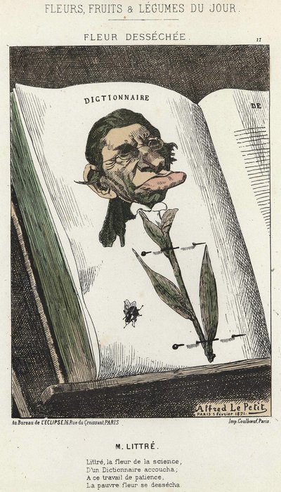 زهرة Déséchée: رسم كاريكاتوري على Littré - ill. من 01/02/1871 في "زهور اليوم وفاكهة وخضروات" بواسطة ألفريد لو بيتيت