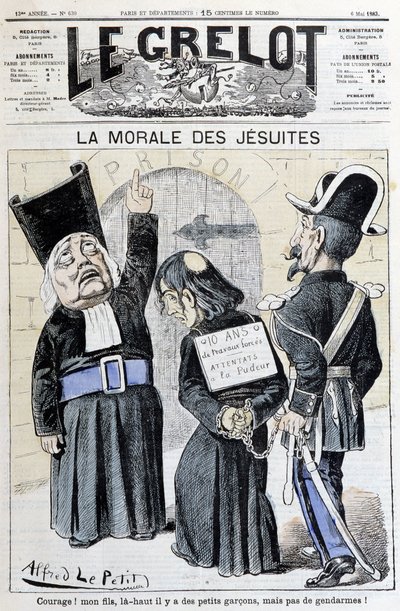 مغزى اليسوعيين "شجعوا! ابني ، في الأعلى هناك صبية صغار ، لكن الدرك! " ، مايو 1883 (نقش) بواسطة ألفريد لو بيتيت