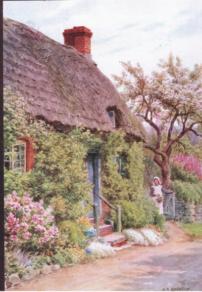 The Cottage Door ، قلعة Elmley ، Worcester ، من The Cottages and the Village Life of Rural England تم نشره بواسطة Dent & Sons Limited بواسطة ألفريد روبرت كوينتون