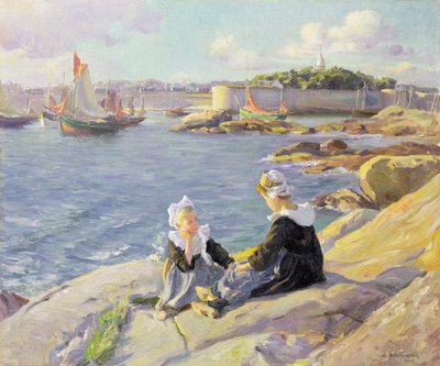 Breton Girls by the Harbour ، Concarneau بواسطة ألفريد فيكتور فورنييه
