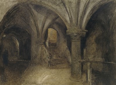 Le crypte de l&39;Aquilon ، مونت سانت ميشيل ، ج. 1876 (طباشير أسود وأبيض وبني مع بعض الحبر فوق الجرافيت) بواسطة ألفريد ويليام هانت