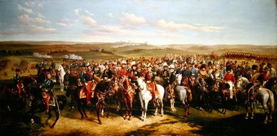 زيارة الأمير ألبرت (1819-1861) للإمبراطور نابليون الثالث (1808-1873) على مرتفعات بالقرب من بولوني ، 8 سبتمبر 1854 (زيت على قماش) بواسطة ألفريد دي براديس
