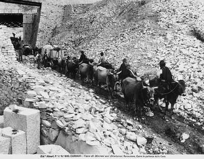 عربة تنطلق إلى المحاجر في رافاتشيوني ، بالقرب من كارارا (صورة بالأبيض والأسود) بواسطة فراتيلي اليناري