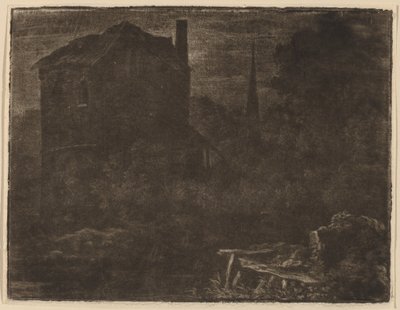 منظر ليلي مع House and Church Spire ، ربما ج. 1660. بواسطة ألارت فان إيفردنغن