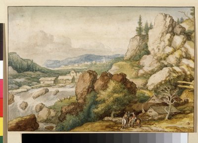 "منظر طبيعي مع ثلاثة فرسان" (منظر طبيعي بثلاثة فرسان) لوحة مائية بقلم Allaert Pietersz van Everdingen (1621-1675) متحف بوشكين ، موسكو بواسطة ألارت فان إيفردنغن