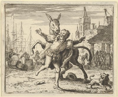 الحمار ، غيور من الاهتمام الذي يحصل عليه الكلب من سيده ، يتطلع إلى التقليد ... ، 1650-1675. بواسطة ألارت فان إيفردنغن