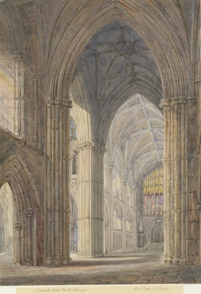 داخل كاتدرائية ليتشفيلد - شمال Transept: الرسم بالألوان المائية ، 7 سبتمبر 1842 بواسطة ألين إدوارد إيفريت