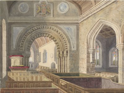 داخل كنيسة لونجدون: رسم بالألوان المائية ، بدون تاريخ [ج 1842] بواسطة ألين إدوارد إيفريت