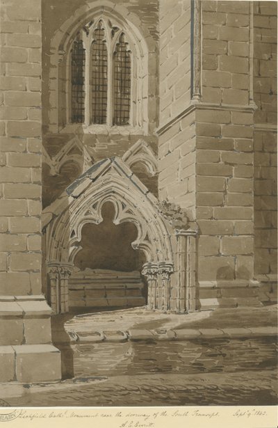 كاتدرائية Lichfield - South Transept: رسم بني داكن ، 9 سبتمبر 1842 بواسطة ألين إدوارد إيفريت