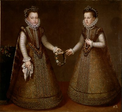 صورة لإيزابيلا وكاثرين ، بنات الملك فيليب الثاني (1527-1598) من إسبانيا لوحة ألونسو سانشيز كويلو (سانشيز كويلو) (حوالي 1531-1588) 1570 حول مدريد ، متحف برادو بواسطة ألونسو سانشيز كويلو
