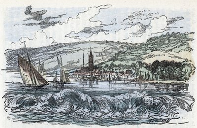 منظر لحفرة المد والجزر لنهر السين في Caudebec-en-Caux (Caudebec en Caux) في Seine Maritime ، نورماندي (تجويف المد والجزر لنهر السين في Caudebec en Caux ، نورماندي) نقش من "" La Nature et l