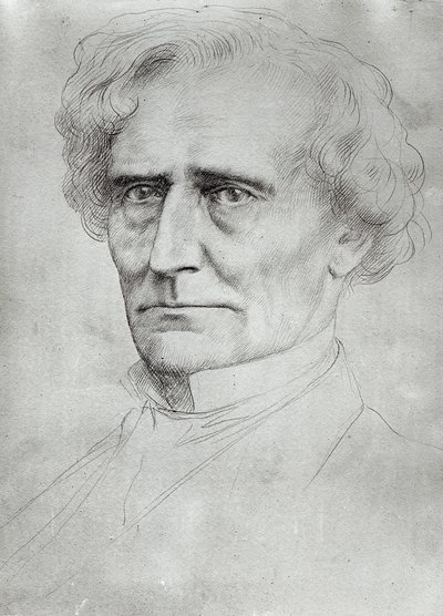 صورة لهكتور بيرليوز (1803-69) (قلم وحبر على ورق) بواسطة ألفونس ليجروس