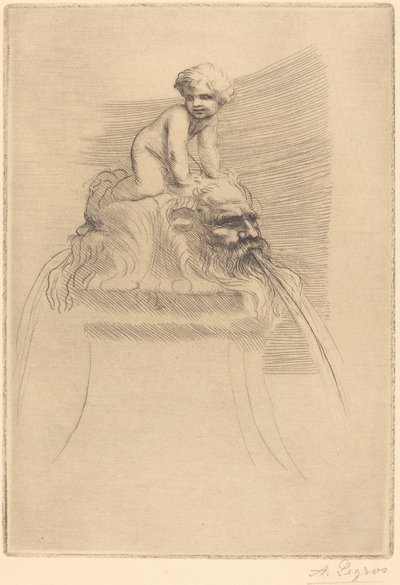 نافورة صغيرة ، طفل يلعب على نافورة Grotesques الصغيرة ، طفل يلعب على الأقنعة. بواسطة ألفونس ليجروس