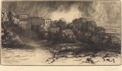 منظر مزرعة في تأثير العاصفة La ferme de Brieux Storm. بواسطة ألفونس ليجروس