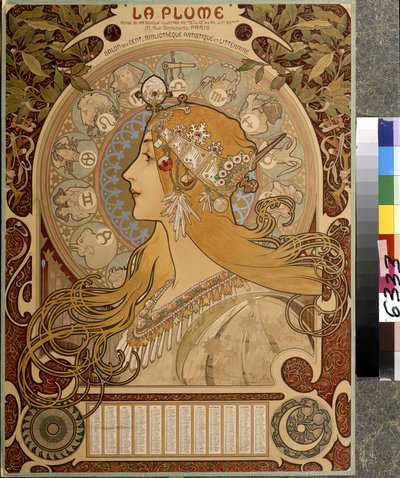 تقويم "La Plume" ، مجلة نصف شهرية مصورة من Salon des Cent. مكتبة فنية وأدبية. عمل فني لألفونس ماريا موتشا (ألفونس ماري موتشا بواسطة Alphonse Marie Mucha