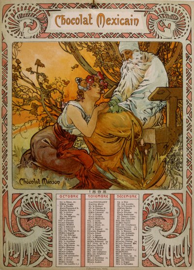 تقويم شوكولا ماسون يتضح من موتشا (1860-1939). رسام تشيكي بالفن الحديث بواسطة ألفونس موشا