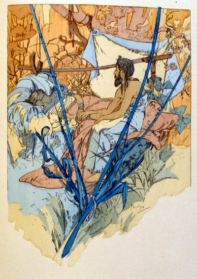 رسم توضيحي لألفونس موتشا من قصيدة "راما" في ثلاثة أعمال لبول فيرولا. حوالي 1898. موتشا (1860-1939). كان رسامًا تشيكيًا للفن الحديث بواسطة ألفونس موشا