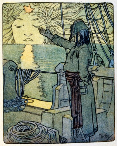 رسم توضيحي لألفونس موتشا لكتاب "كليو" (1900). بواسطة الكاتب الفرنسي. أناتول فرانس. أناتول فرانس (1844-1924). كان شاعرًا فرنسيًا. صحافي. والروائي. بواسطة ألفونس موشا