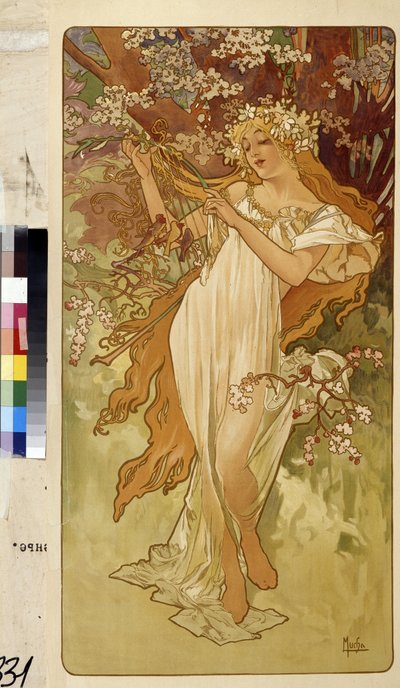 الربيع (سلسلة رمزية في الفصول الأربعة). عمل فني لألفونس ماريا موتشا (ألفونس ماري موتشا بواسطة Alphonse Marie Mucha