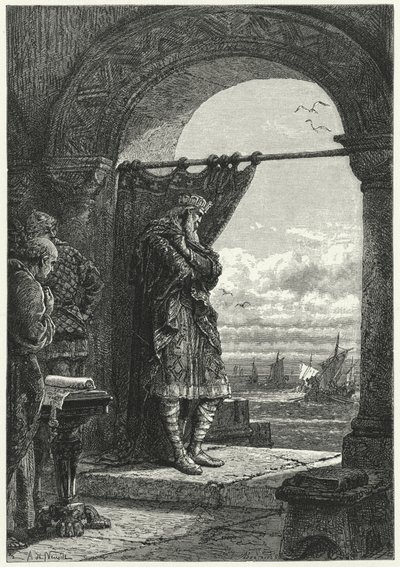 شارلمان يراقب بقلق اقتراب السفن التي تحمل غزاة نورمان (نقش) بواسطة ألفونس ماري دي (بعد) نوفيل