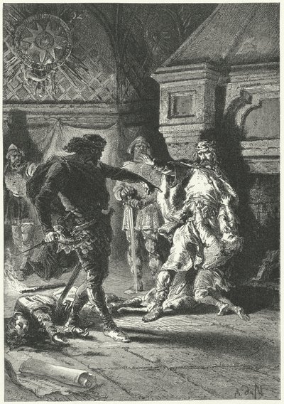 Clovis I imposing his will as King of the Franks (engraving) بواسطة ألفونس ماري دي (بعد) نوفيل