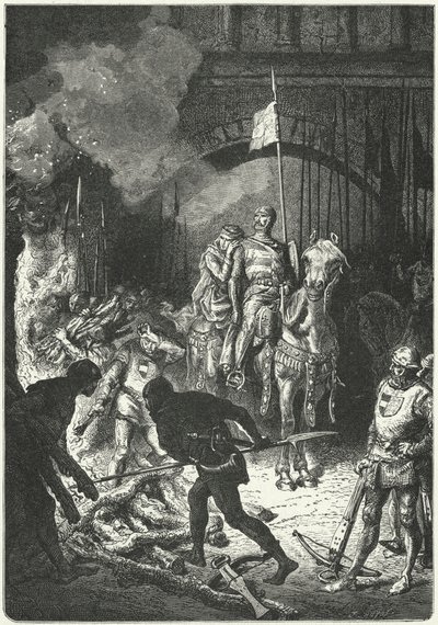 El Cid, accompanied by his wife Dona Jimena, oversees the building of the funeral pyre of Ahmed, Moorish King of Valencia بواسطة ألفونس ماري دي (بعد) نوفيل