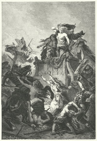 نساء جرمانيات يدافعن عن معسكرهن حتى الموت (نقش) بواسطة Alphonse Marie de (after) Neuville
