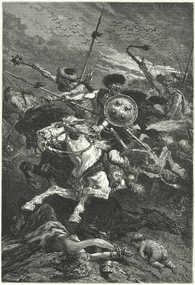Huns charging at the Battle of Chalons, 451 (engraving) بواسطة ألفونس ماري دي (بعد) نوفيل