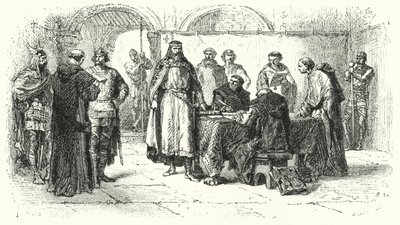 إعلان الكاثوليكية كدين للمملكة القوطية في إسبانيا في المجلس الثالث في توليدو ، 589 (نقش) بواسطة ألفونس ماري دي (بعد) نوفيل