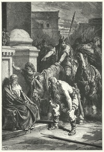 The death of Roman Consul Marcus Papirius in the Gallic sack of Rome, 387 BC (engraving) بواسطة ألفونس ماري دي (بعد) نوفيل