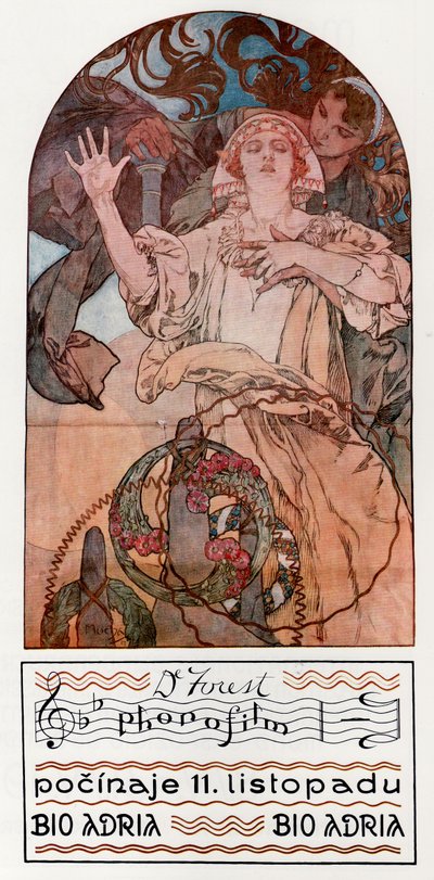 DeForest Phonofilm. عرض واحد من أول الأفلام الصوتية الموسيقية في Adria في براغ ، 1927 بواسطة ألفونس موشا