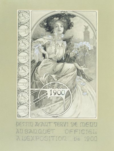 مأدبة رسمية لمعرض باريس الدولي 1900. تصميم لقائمة الطعام. بواسطة ألفونس موشا