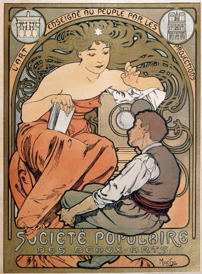 بوستر من أجل Sociée Populaire des Beaux Arts ، 1897. بواسطة Alphonse Mucha