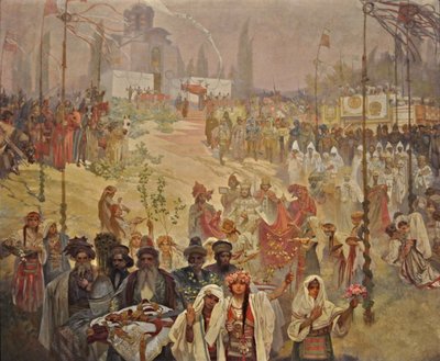 تتويج القيصر الصربي ستيفان دوسان كإمبراطور روماني شرقي دورة ملحمة سلافية بواسطة ألفونس موشا