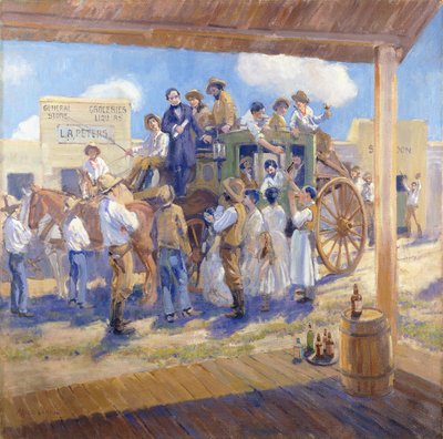 الحاكم بورنيت يسلم ميثاق الدولة إلى سان خوسيه ، كاليفورنيا ، حوالي عام 1925 (زيت على قماش) بواسطة ألسون سكينر كلارك