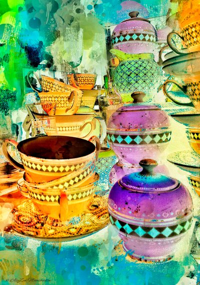 Gold and Purple Stacks ، 2014 ، (التصوير الرقمي للوسائط المختلطة) بواسطة AlyZen Moonshadow
