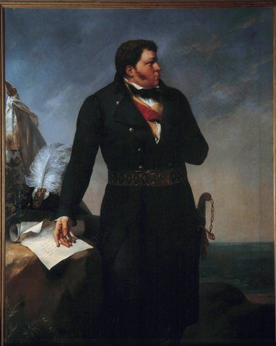 صورة على قدح جورج كادودال (1771-1804). كان Cadoudal رئيسًا لشوان خلال حروب Vendee من 1793 إلى 1794. لوحة بول كوتان أمابل (1792-1837) 1827. خافت. 2،15 X 1،40 م. شوليه ، متحف الفن والتاريخ بواسطة Amable Paul Coutan