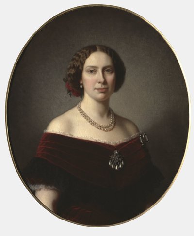 Louise des Pays Bas، reine de Suede et Norvege - صورة لويز الهولندية (1828-1871) ، ملكة السويد والنرويج ، بقلم ليندغرين ، أماليا (1814-1891). زيت على قماش. الأبعاد: ٨٥ × ٧٣ سم. المتحف الوطني ستوكهولم بواسطة أماليا لينديجرين