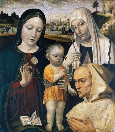 مادونا والطفل ، سانت كاترين من سيينا وراهب كارثوسي ، ج. 1490. بواسطة أمبروجيو بيرجوجنون
