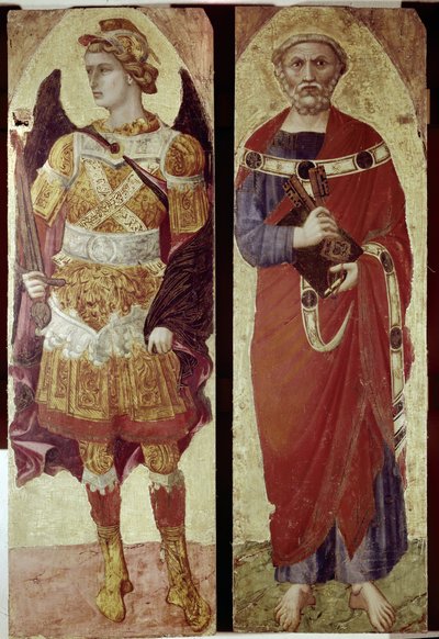 Archangel Michael and St Peter, detail of a polyptic (tempera on wood بواسطة أمبروجيو لورنزيتي